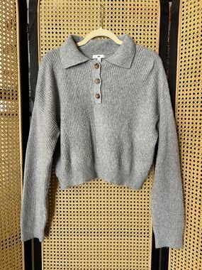 bp Light Gray Button-Up Polo Knit